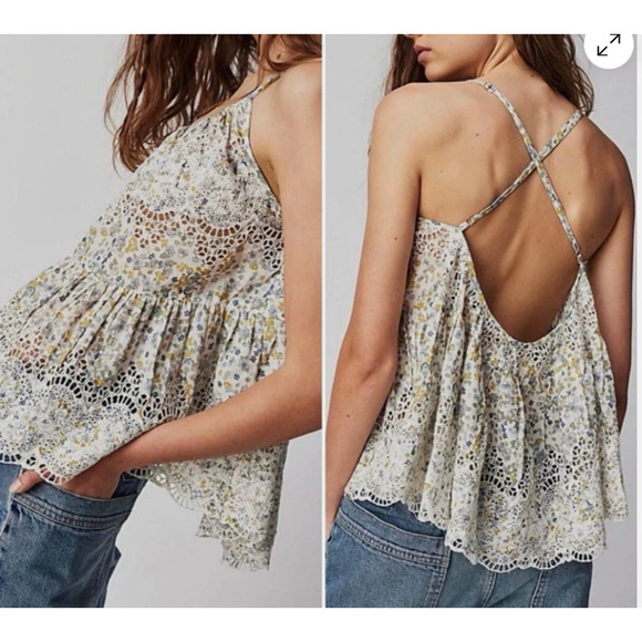 Free people sage floral tank top S Boho Camisole Adjustable straps - Picture 1 of 16